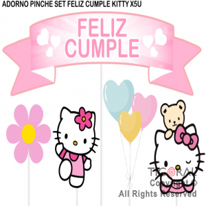 ADORNO PINCHE PARA TORTA FELIZ CUMPLE KITTY x 5 UNIDADES